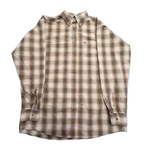 Ariat Pro Series Button Down Long Sleeve Brown Plaid Mens XL tall  Shirt Retro